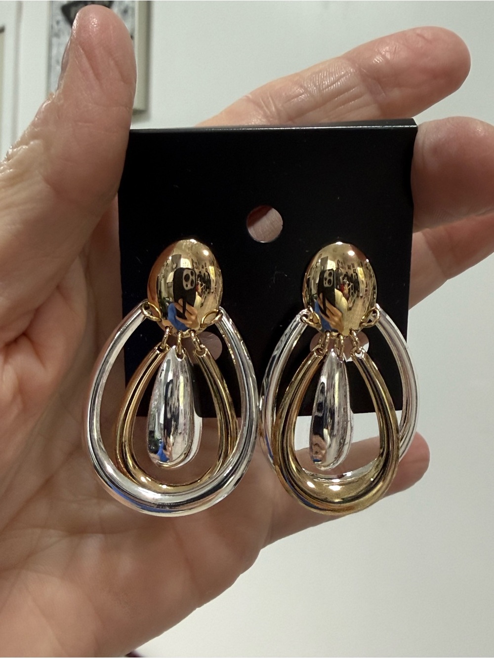 Gold and Silver Two-Tone Drop Earrings - Women Jewelry